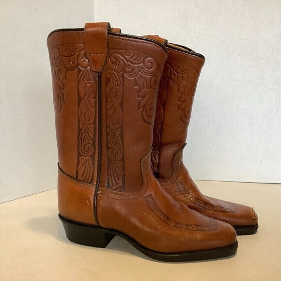 Vintage Kid's Cowboy Western Tooled Leather Boots Size 12.5 D  Made USA #2418 - Picture 2 of 12